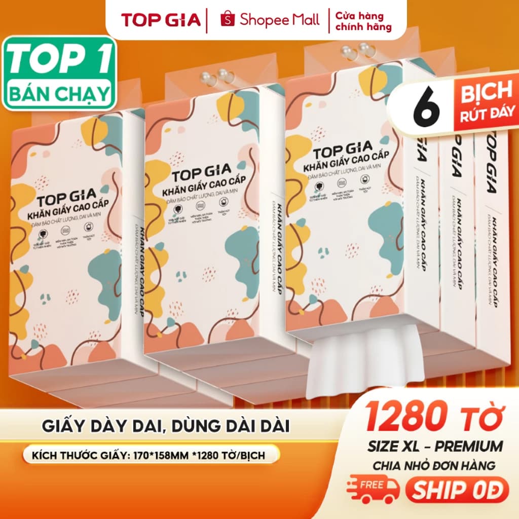 Giấy vệ sinh treo tường TopGia đa sắc đa năng từ bột giấy thiên nhiên, 1280tờ/4lớp